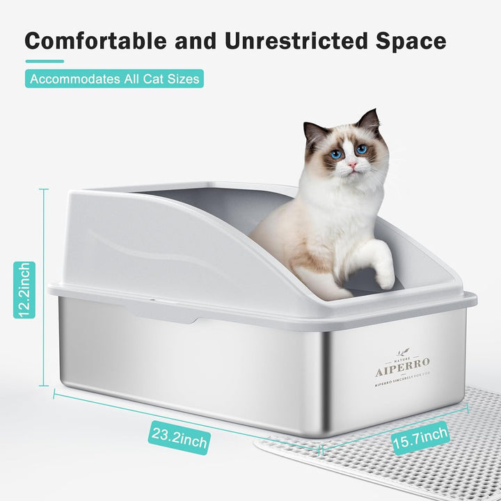 Furenvast - Premium Stainless Steel Enclosed Cat Litter Box 