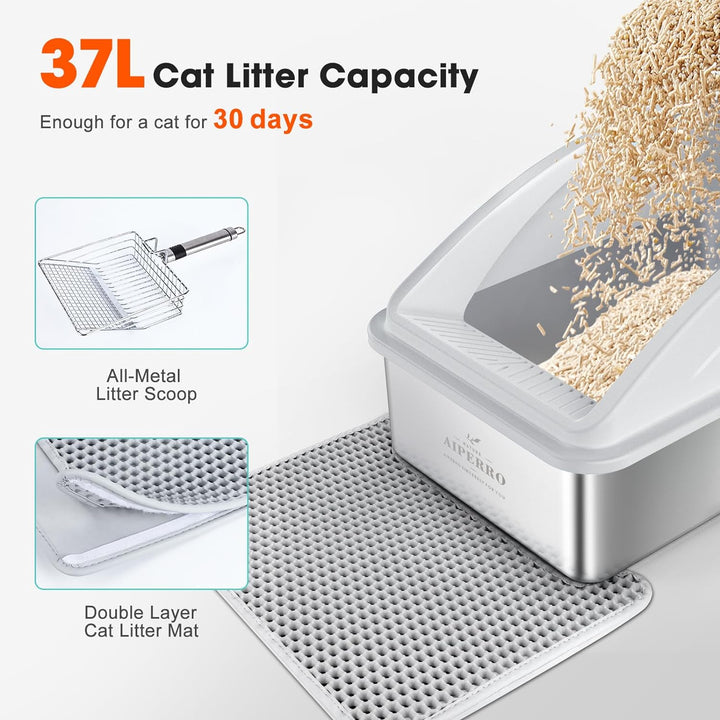 Furenvast - Premium Stainless Steel Enclosed Cat Litter Box 