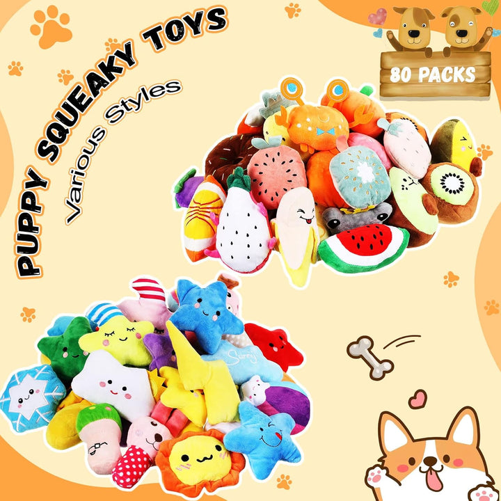 Furenvast - Hungdao 80-Piece Plush Squeaky Toy Set for Puppi